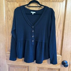Maurices Black Button Down V-Neck Top